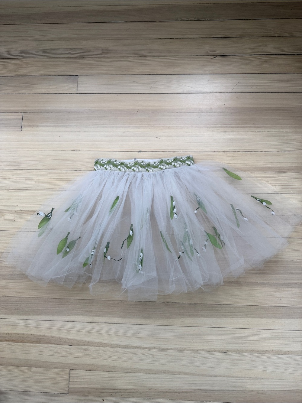 GIRLS White Tulle Lily of the Valley  Embroidered Ribbon skirt
